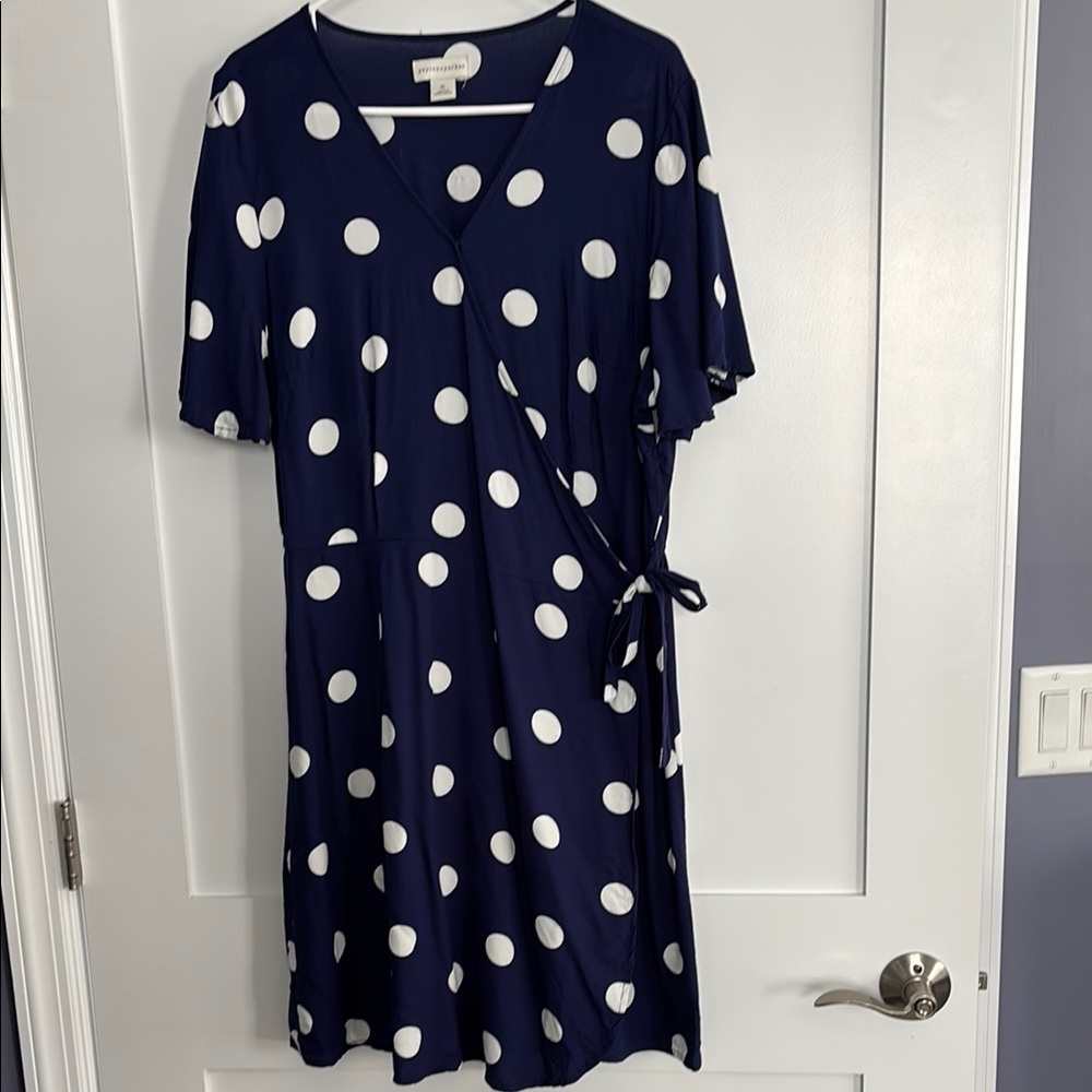 Navy Polka Dot Wrap Dress